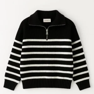 The Striped Knitted Sweater With Half Zipper Black (Unisex )