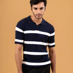 Navy - White Stripe Polo